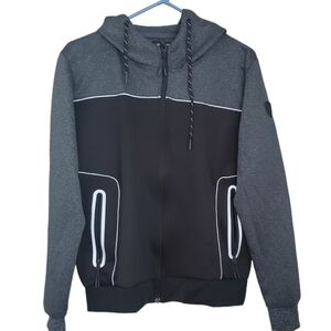 Fried Denim Mens Hoodie Athletic Jacket Hooded Size Small Gray Black Full Zip‎